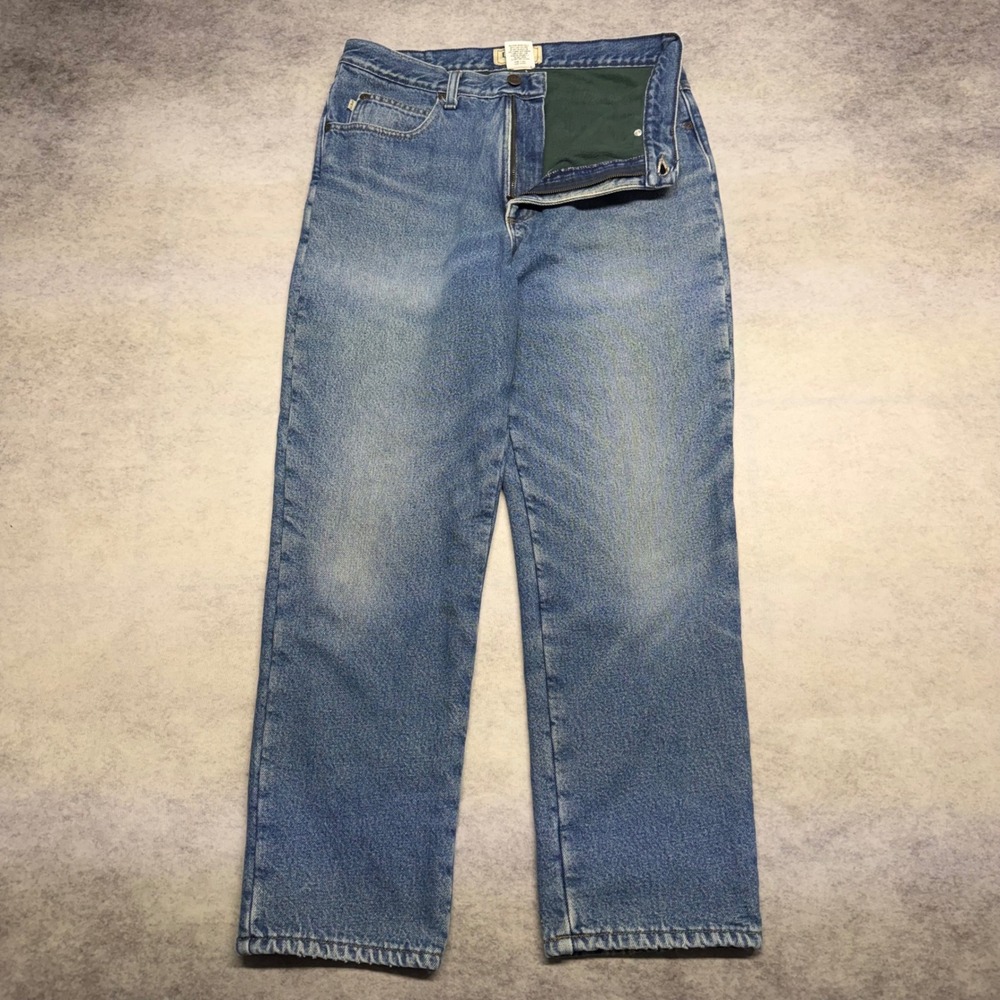 Vintage LL Bean Fleece Lined Jeans Mens 32x29 Blue Denim Relaxed Fit Workwear
